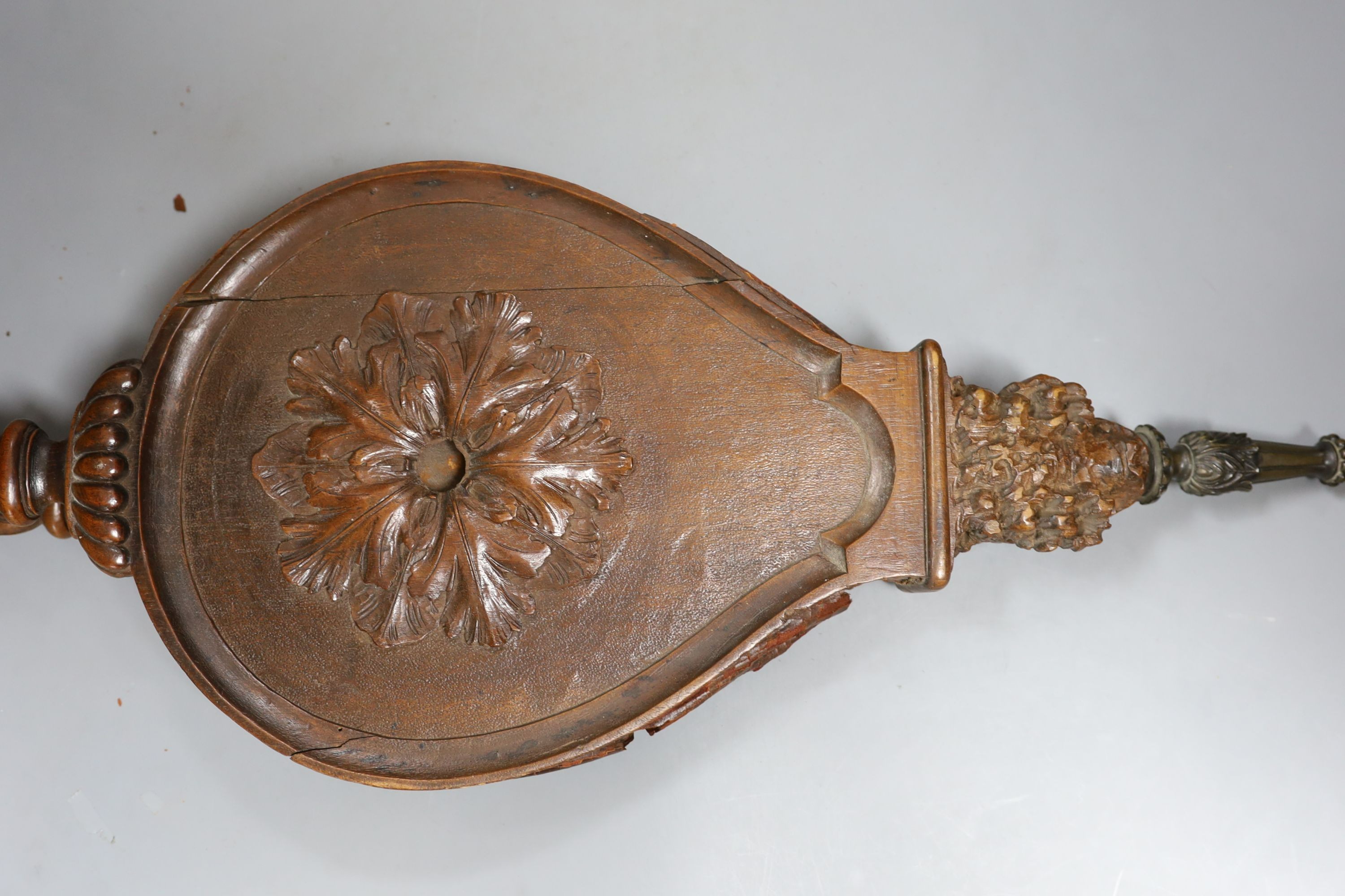 A pair of 19th century finely carved French walnut fire bellows - 62cm long